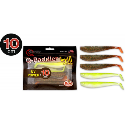 Q-Paddler Power Packs 10cm, 3 x magic motoroil 2 x citrus shad krill goudvoorn