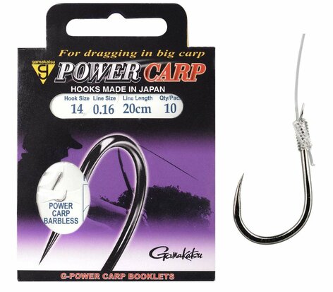 Gamakatsu Power Carp Barbless Booklet (haak 16/line 0.14mm) goudvoorn