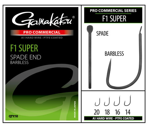 Gamakatsu Pro-C F1 Super Spade A1 Ptfe BL Barbless (maat 14) goudvoorn