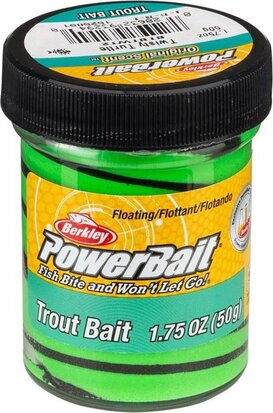 Berkley Powerbait Foreldeeg Glitter Troutbait Twisty Turtle Groen 50gr goudvoorn