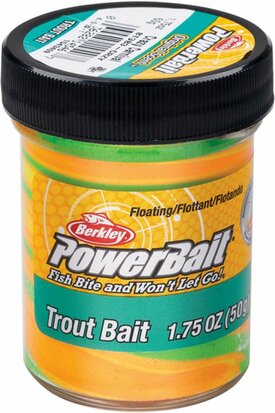 Berkley Powerbait Foreldeeg Troutbait Triple Swirl Crazy Carnival Geel 50gr goudvoorn