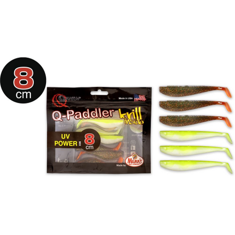 Q-Paddler Power Packs 8cm, 3 x magic motoroil +3 x citrus shad krill goudvoorn