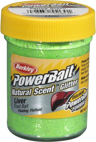 Berkley Powerbait Foreldeeg Troutbait Natural Scent Liver Spring Green 50gr goudvoorn