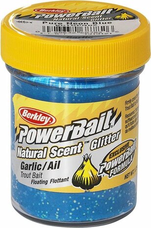 Berkley Powerbait Foreldeeg Troutbait Natural Scent Garlic Pure Neon Blue Blauw 50gr goudvoorn